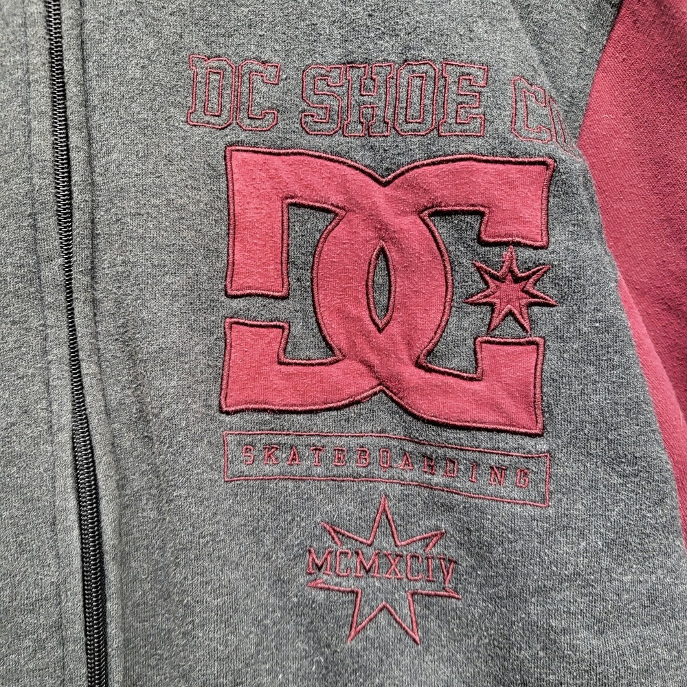 DC Shoes Men Jacket L Gray Colorblock Varsity Bomber Skater Embroidered Y2K
